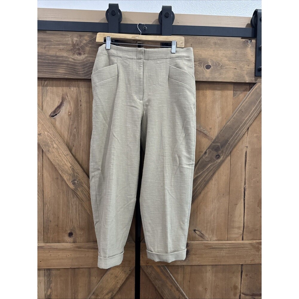 Club Monaco Pants Womens Size 10 Textured Trouser Pants Cuffed Cropped Camel